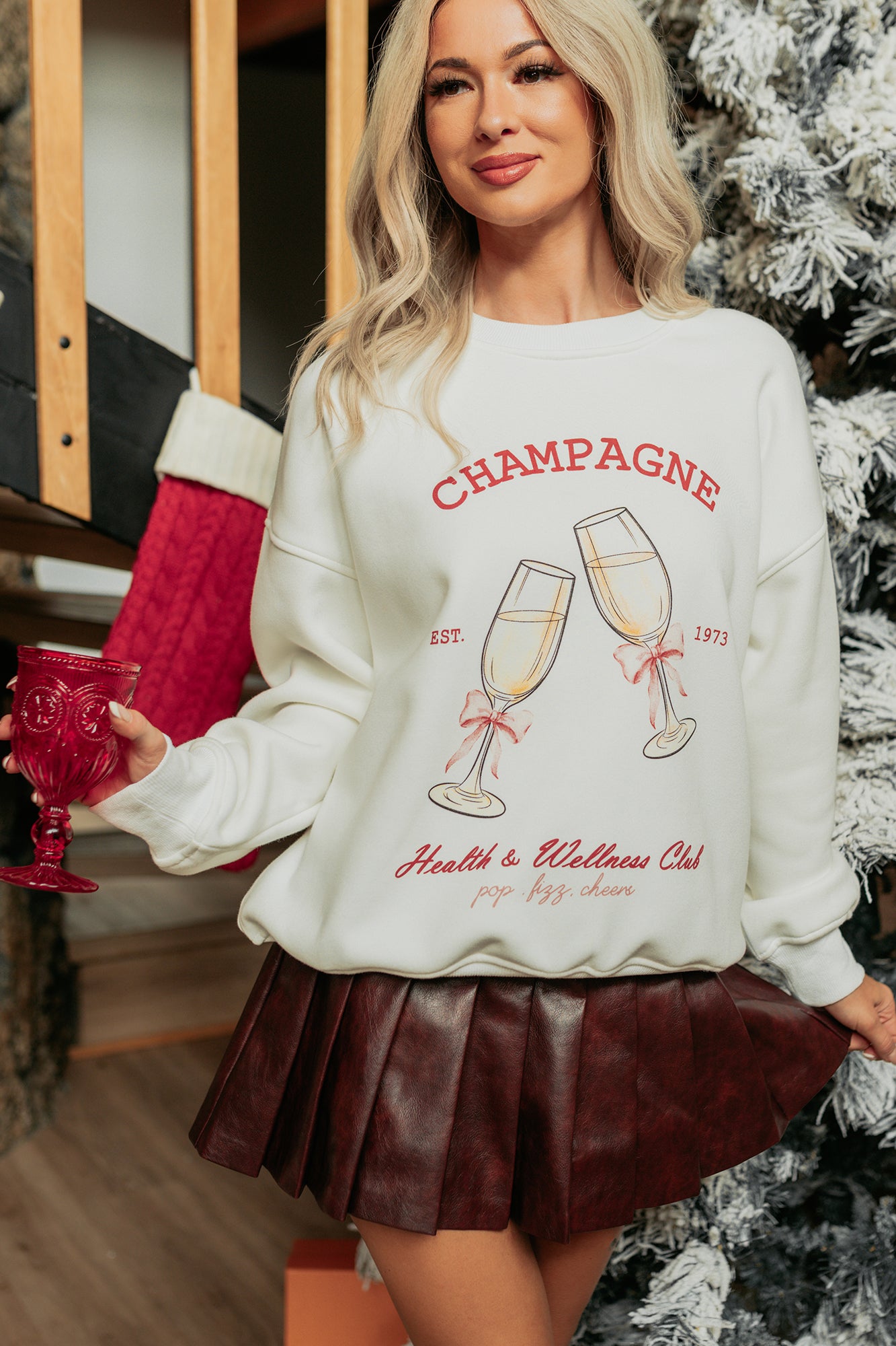 "Champagne" Fleece Lined Graphic Sweatshirt (White) - NanaMacs