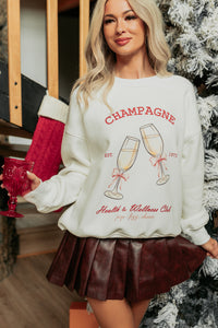 "Champagne" Fleece Lined Graphic Sweatshirt (White) - NanaMacs