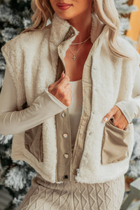 Easy Comfort Sherpa Colorblock Vest (Ivory/Taupe) - NanaMacs