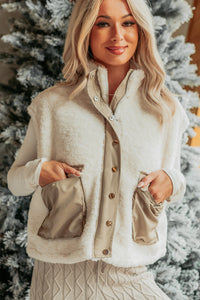 Easy Comfort Sherpa Colorblock Vest (Ivory/Taupe) - NanaMacs