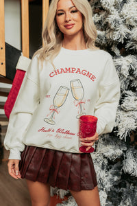 "Champagne" Fleece Lined Graphic Sweatshirt (White) - NanaMacs