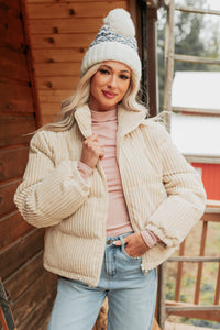 Purely Casual Corduroy Puffer Jacket (Cream) - NanaMacs