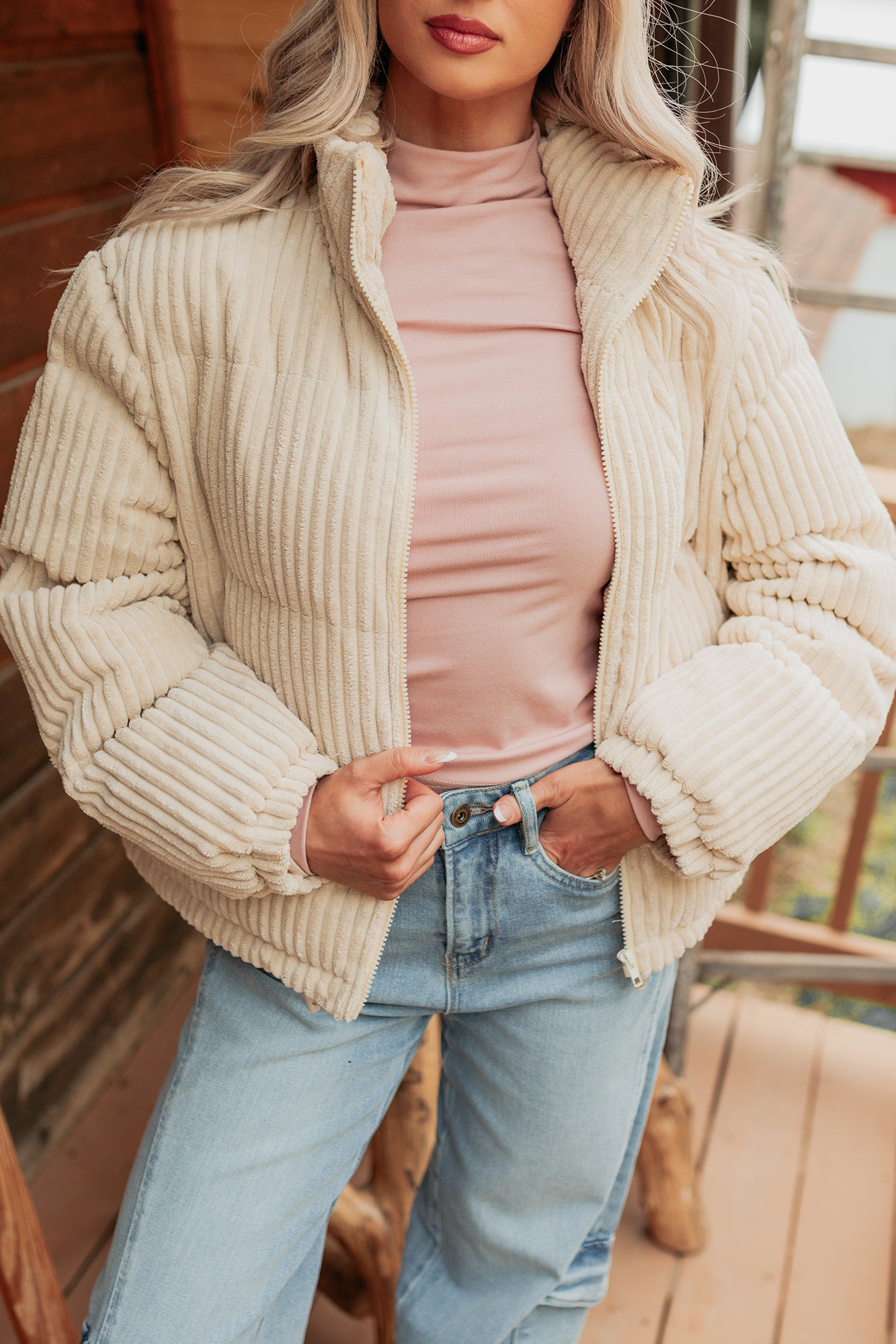 Purely Casual Corduroy Puffer Jacket (Cream) - NanaMacs