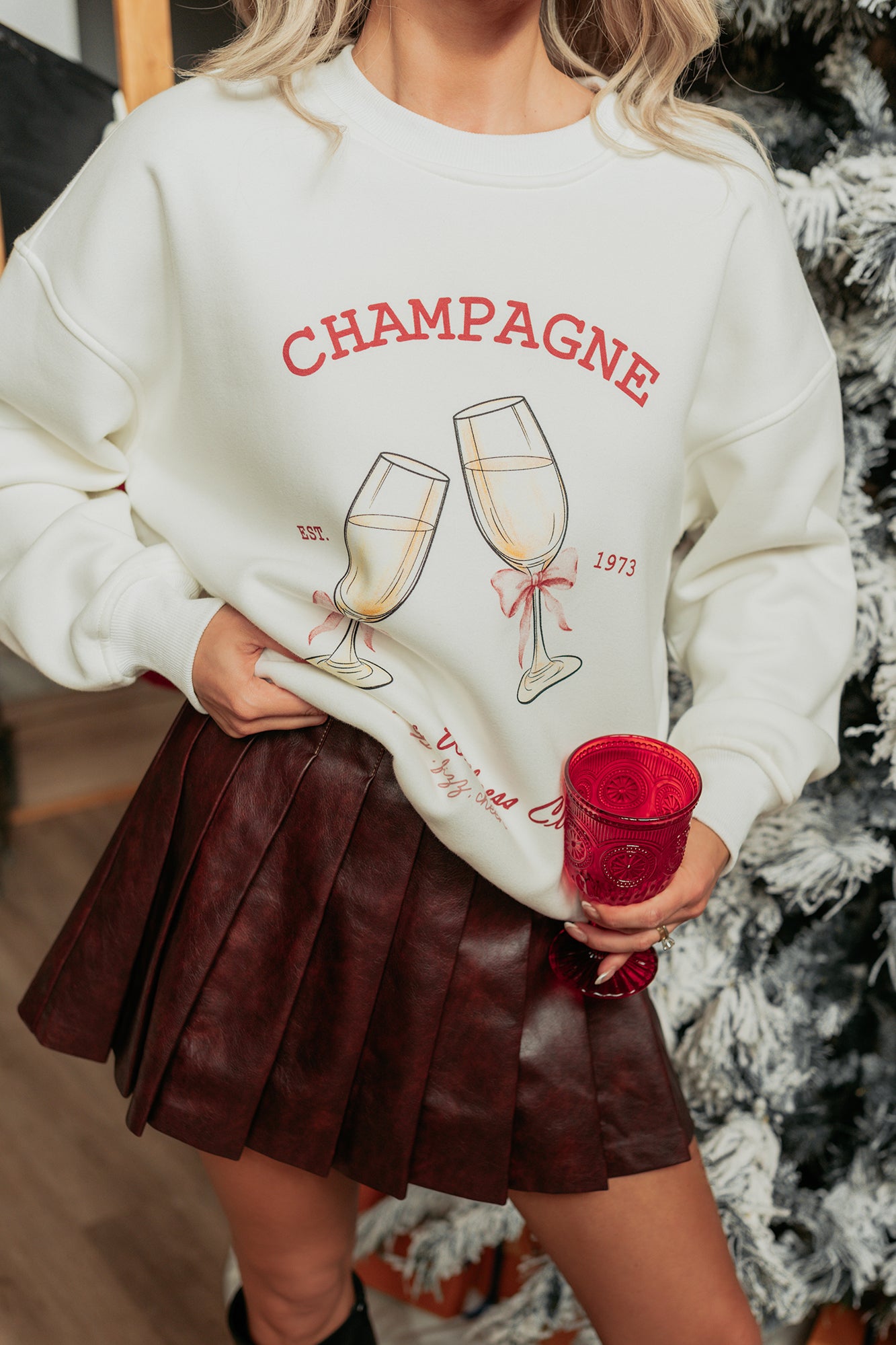 "Champagne" Fleece Lined Graphic Sweatshirt (White) - NanaMacs