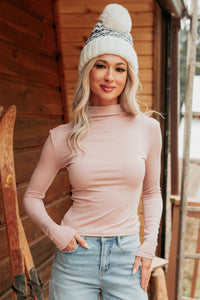 Begging You Mock Neck Long Sleeve Fitted Top (Blush Pink) - NanaMacs