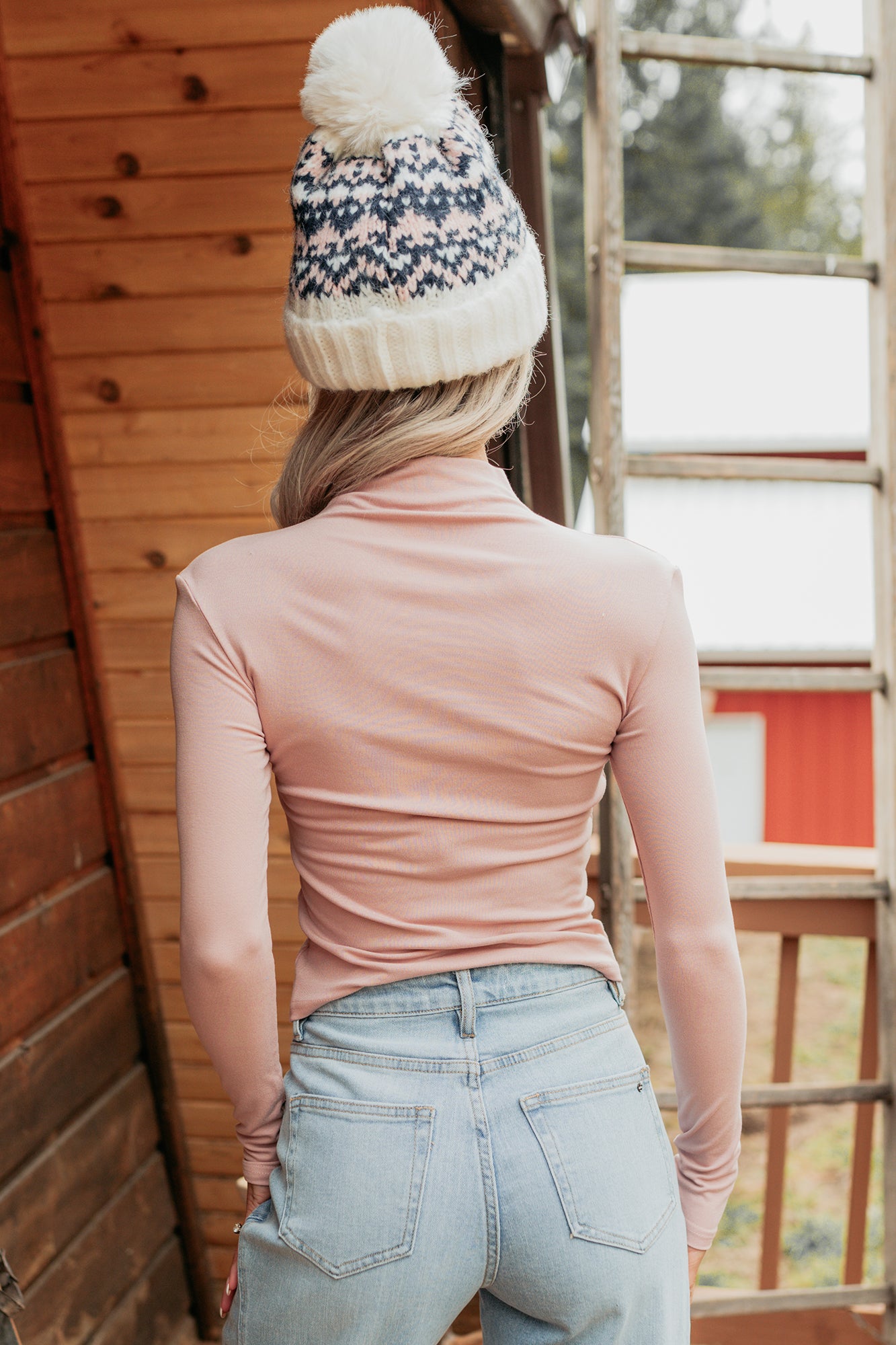 Begging You Mock Neck Long Sleeve Fitted Top (Blush Pink) - NanaMacs