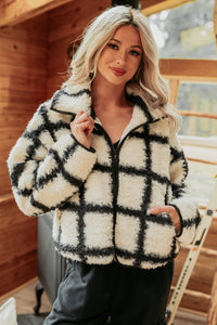 Cozy Carols Check Print Fleece Jacket (Cream/Black) - NanaMacs