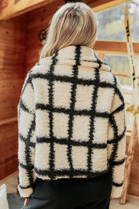 Cozy Carols Check Print Fleece Jacket (Cream/Black) - NanaMacs