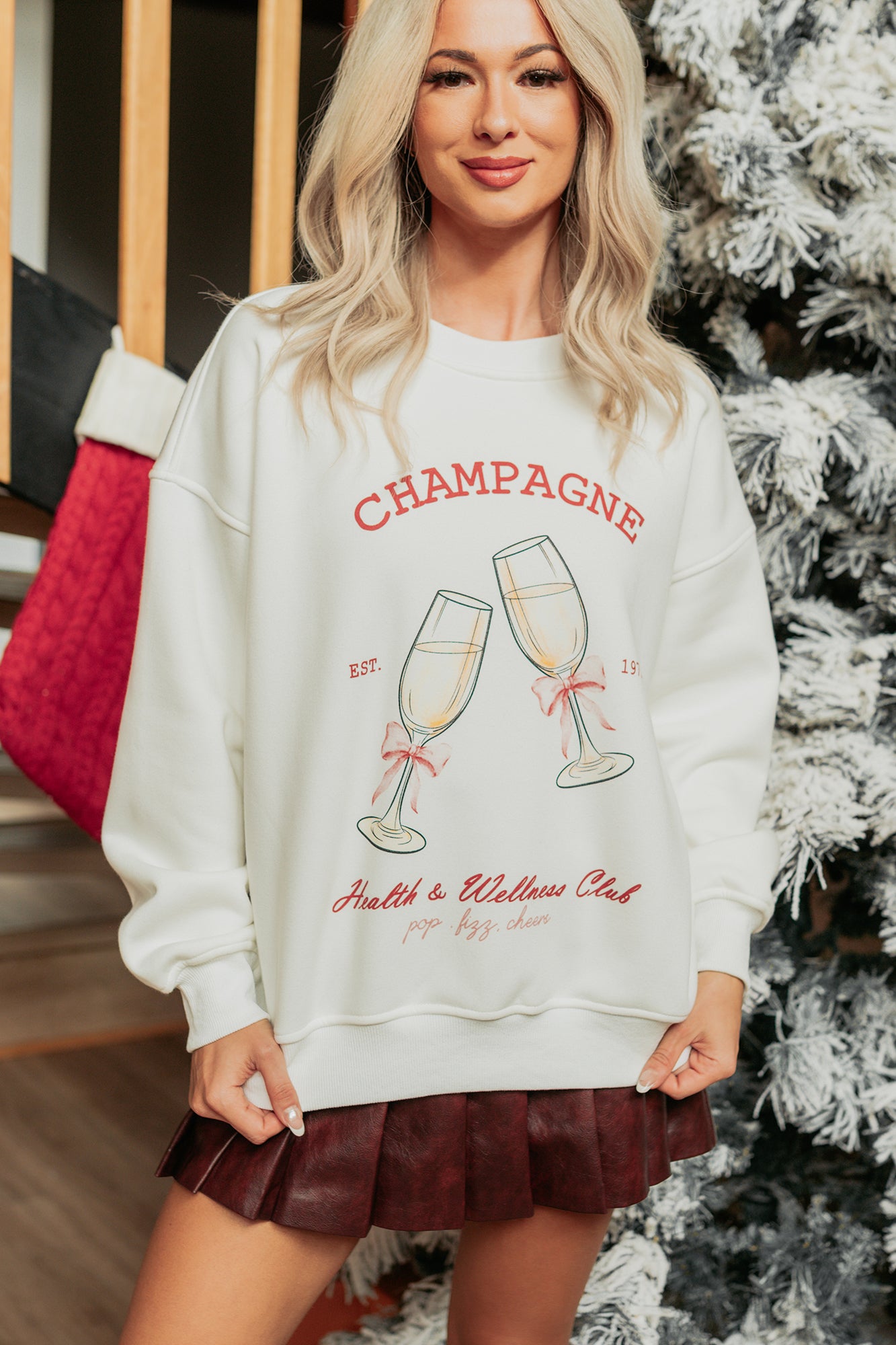 "Champagne" Fleece Lined Graphic Sweatshirt (White) - NanaMacs