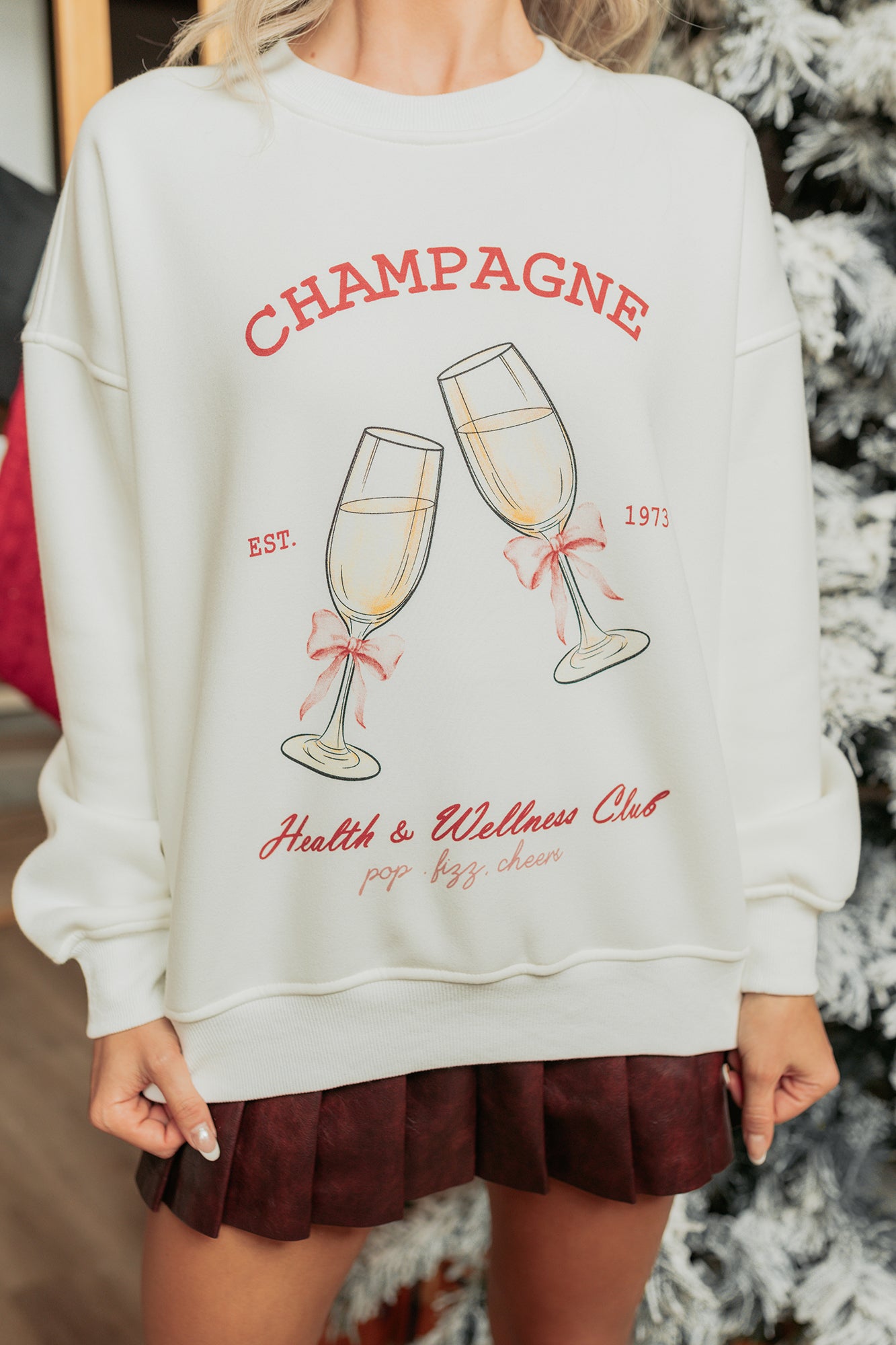"Champagne" Fleece Lined Graphic Sweatshirt (White) - NanaMacs