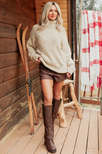 Gentle Days Glittery Turtle Neck Knit Sweater (Oatmeal) - NanaMacs