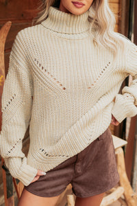 Gentle Days Glittery Turtle Neck Knit Sweater (Oatmeal) - NanaMacs