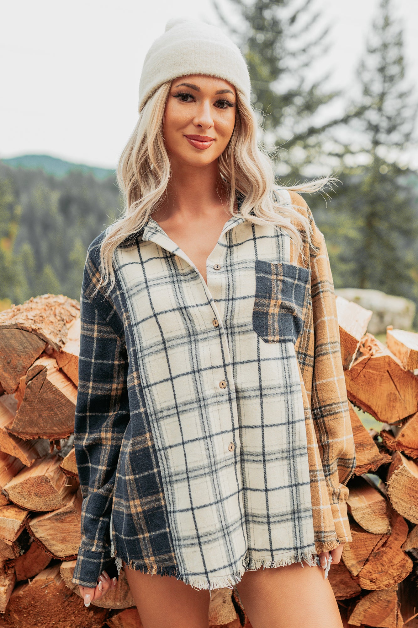 Chill Hour Oversized Mixed Plaid Shacket (Multi/Navy) - NanaMacs