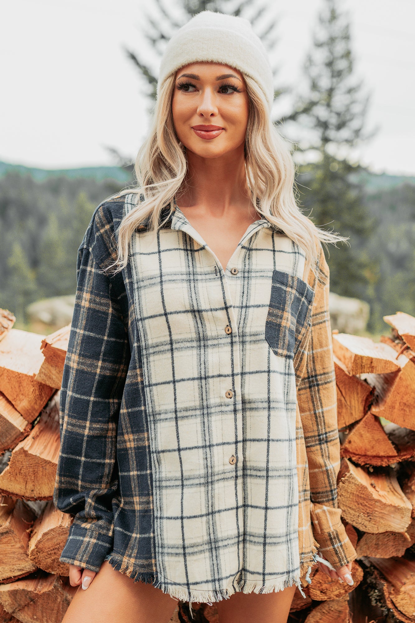 Chill Hour Oversized Mixed Plaid Shacket (Multi/Navy) - NanaMacs