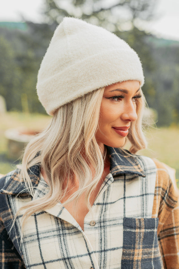 Chill With Me Fuzzy Ribbed Beanie (Beige) - NanaMacs
