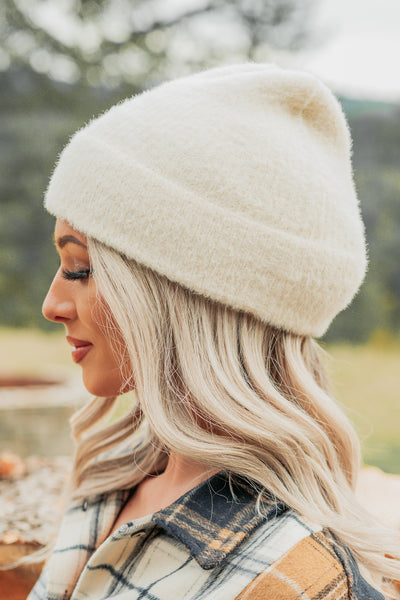 Chill With Me Fuzzy Ribbed Beanie (Beige) - NanaMacs