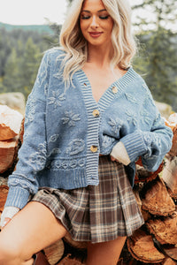 Just Sunday Knit Vintage Print Cardigan (Blue) - NanaMacs