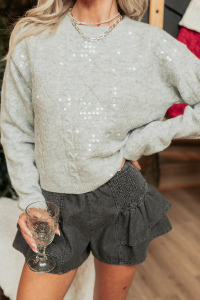 Heavenly Bliss Knit Sequin Sweater (Heather Grey) - NanaMacs