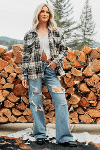 Deadline Driven Plaid Boucle Button-Up Jacket (Black) - NanaMacs