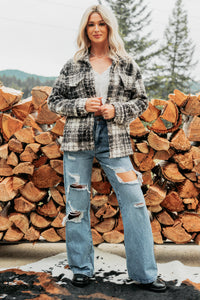 Deadline Driven Plaid Boucle Button-Up Jacket (Black) - NanaMacs