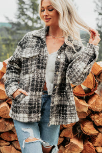 Deadline Driven Plaid Boucle Button-Up Jacket (Black) - NanaMacs