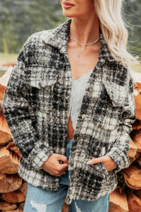 Deadline Driven Plaid Boucle Button-Up Jacket (Black) - NanaMacs