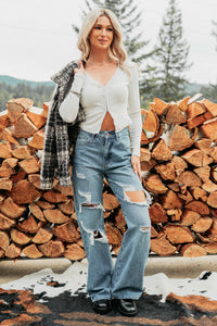 Mylo High Rise Distressed Vibrant Wide Leg Jean (Medium) - NanaMacs