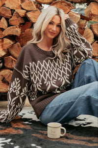 Life At Ease Fair Isle Knit Sweater (Charcoal Brown) - NanaMacs