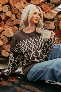 Life At Ease Fair Isle Knit Sweater (Charcoal Brown) - NanaMacs