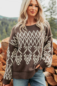 Life At Ease Fair Isle Knit Sweater (Charcoal Brown) - NanaMacs