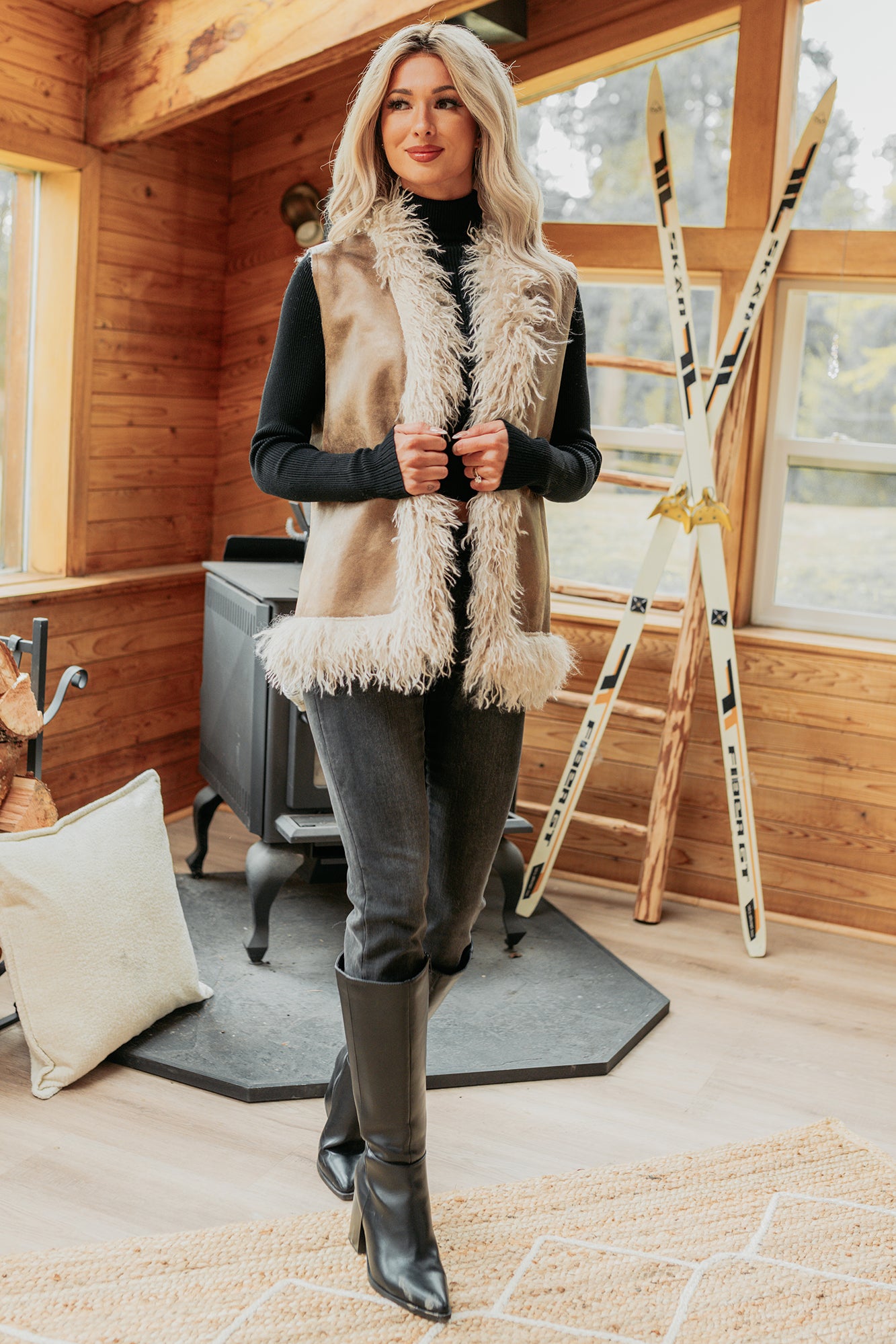 Lingering Muse Faux Fur Suede Vest (Mocha) - NanaMacs