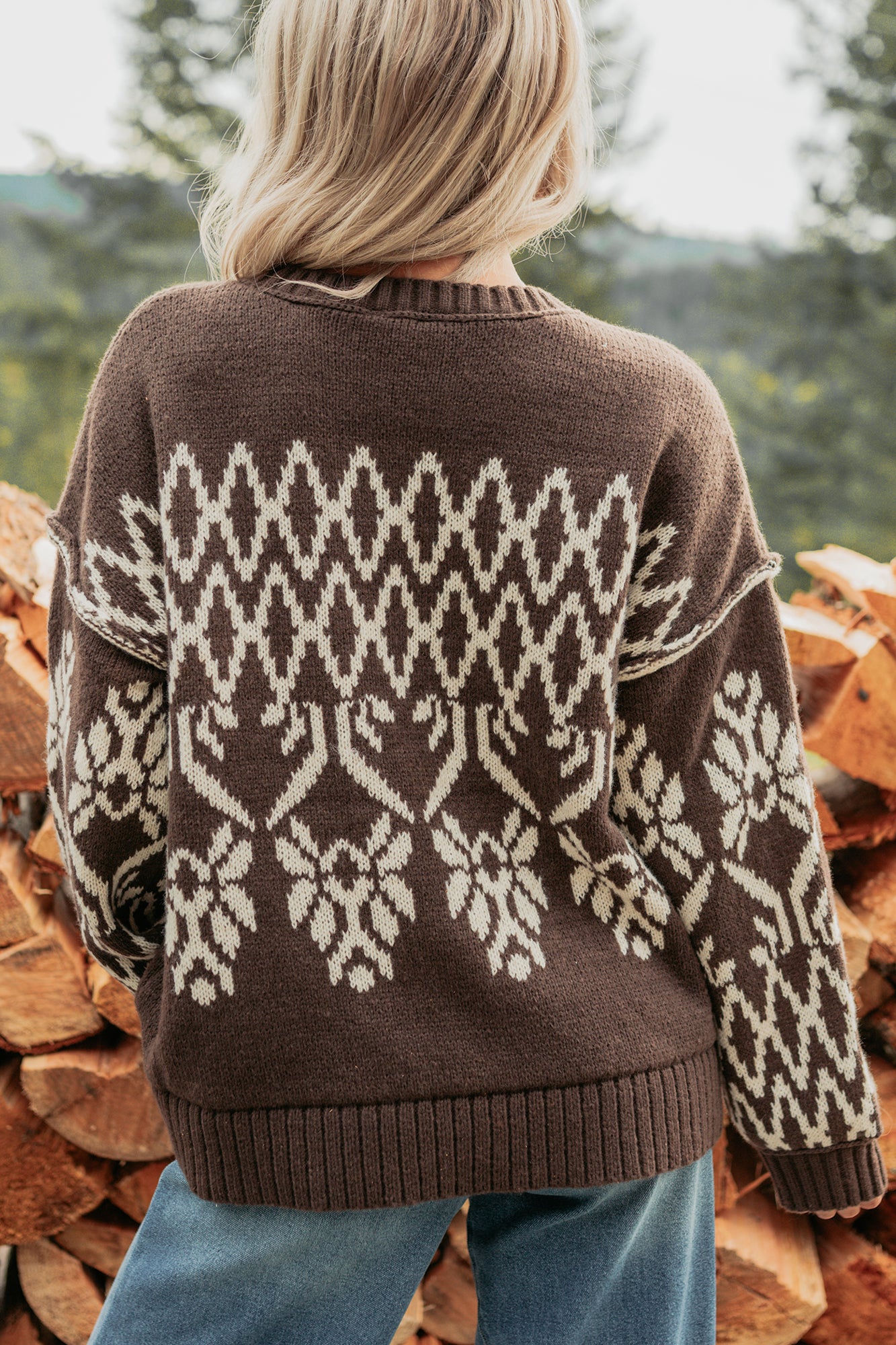 Life At Ease Fair Isle Knit Sweater (Charcoal Brown) - NanaMacs