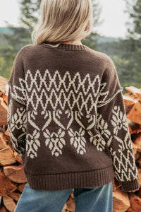 Life At Ease Fair Isle Knit Sweater (Charcoal Brown) - NanaMacs