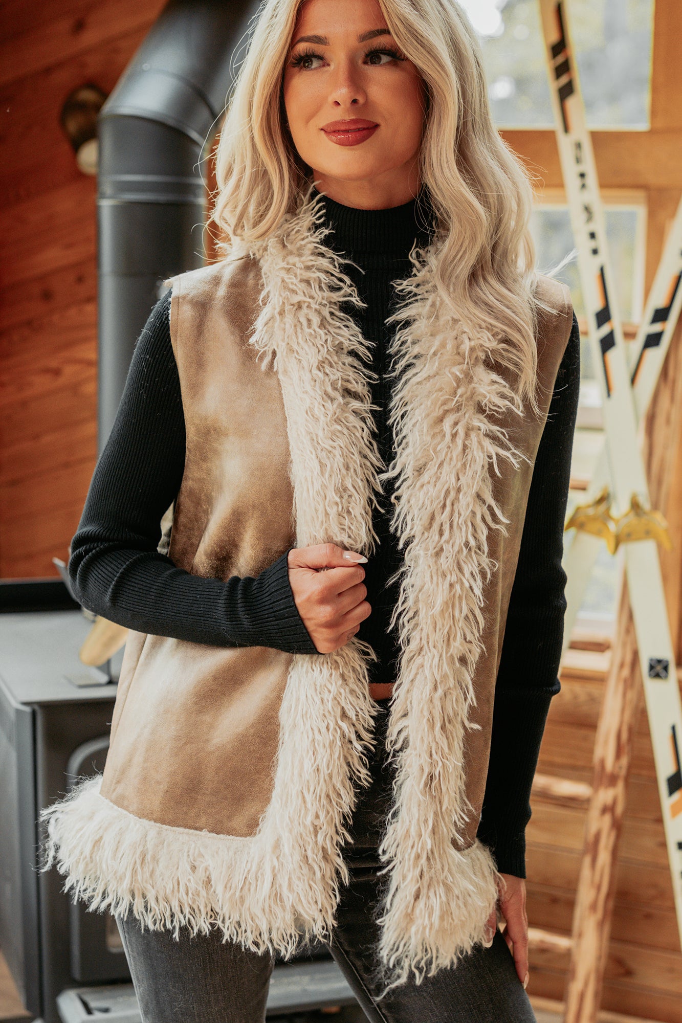 Lingering Muse Faux Fur Suede Vest (Mocha) - NanaMacs