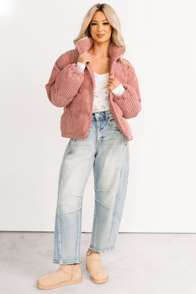 Purely Casual Corduroy Puffer Jacket (Mauve) - NanaMacs