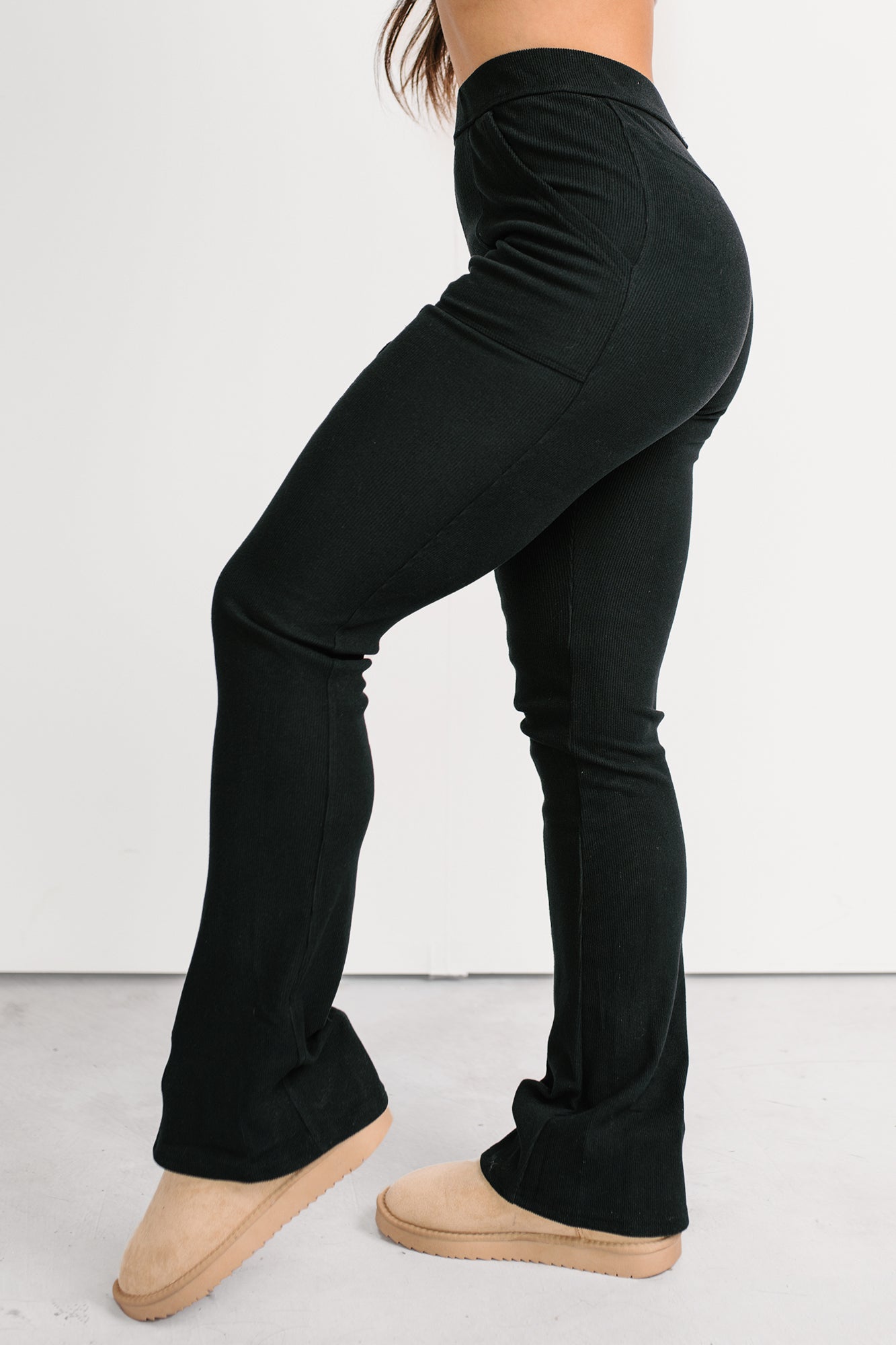 Daily Rituals Ribbed High Rise Flare Leggings (Black) - NanaMacs