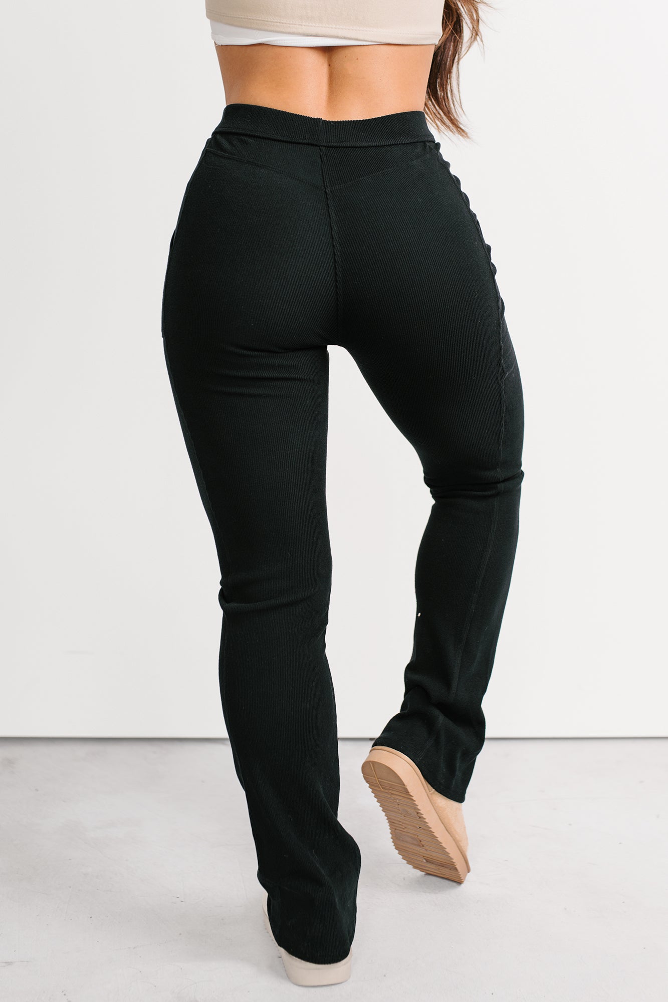 Daily Rituals Ribbed High Rise Flare Leggings (Black) - NanaMacs