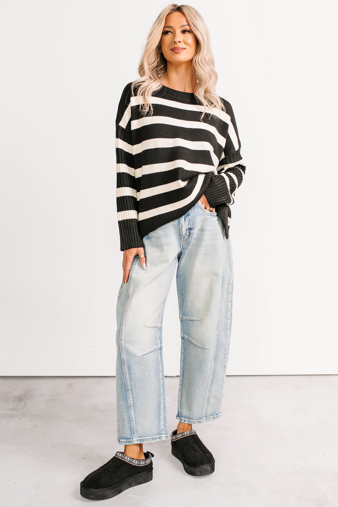 You All Along Striped Oversized Sweater (Black) - NanaMacs