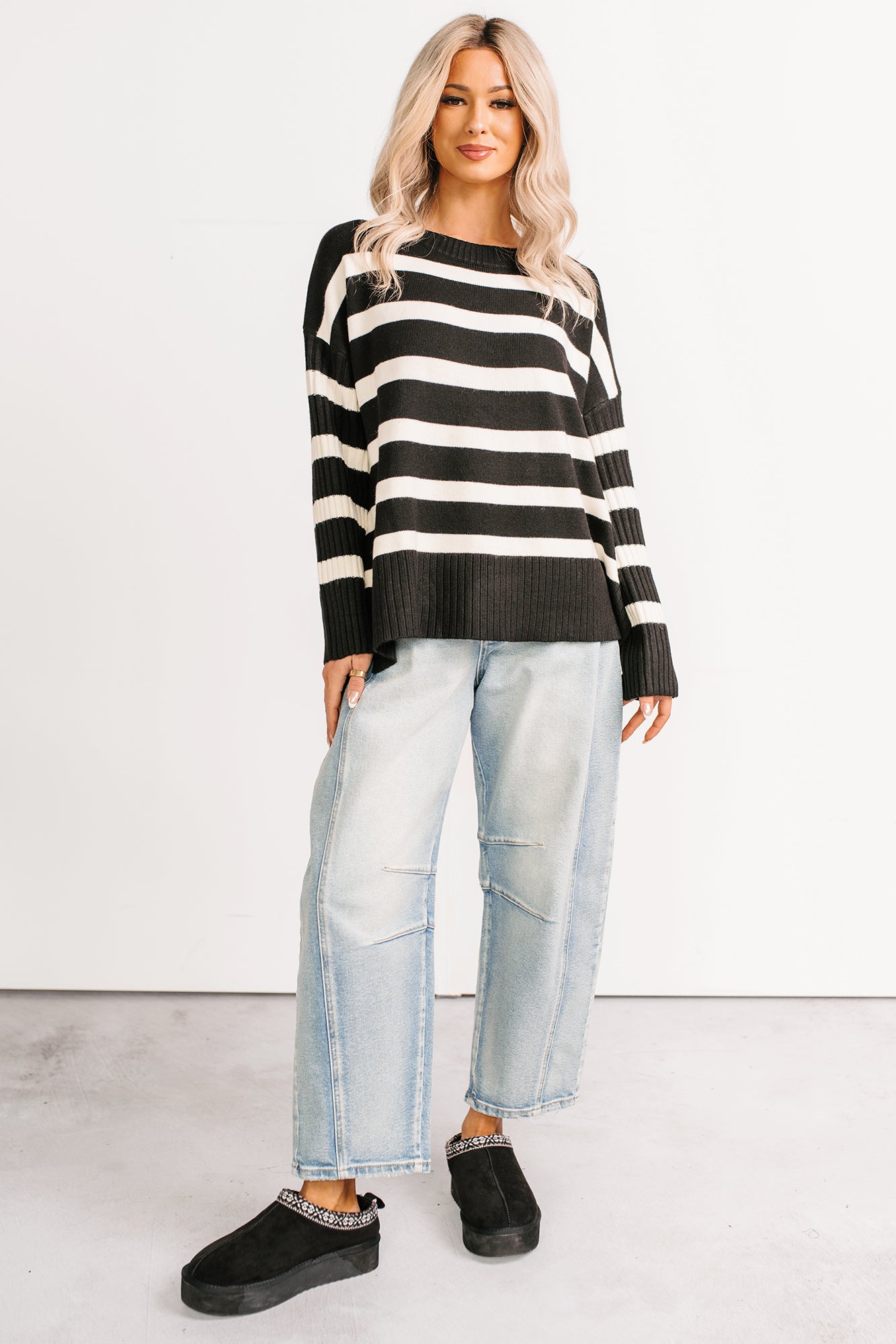 You All Along Striped Oversized Sweater (Black) - NanaMacs