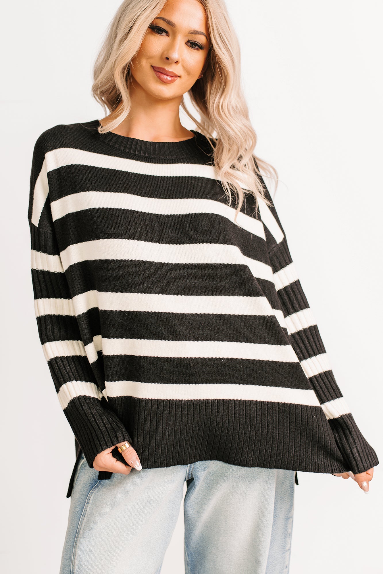 You All Along Striped Oversized Sweater (Black) - NanaMacs