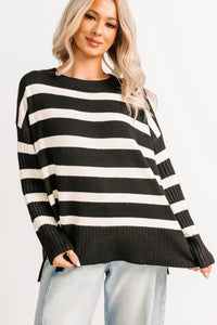 You All Along Striped Oversized Sweater (Black) - NanaMacs