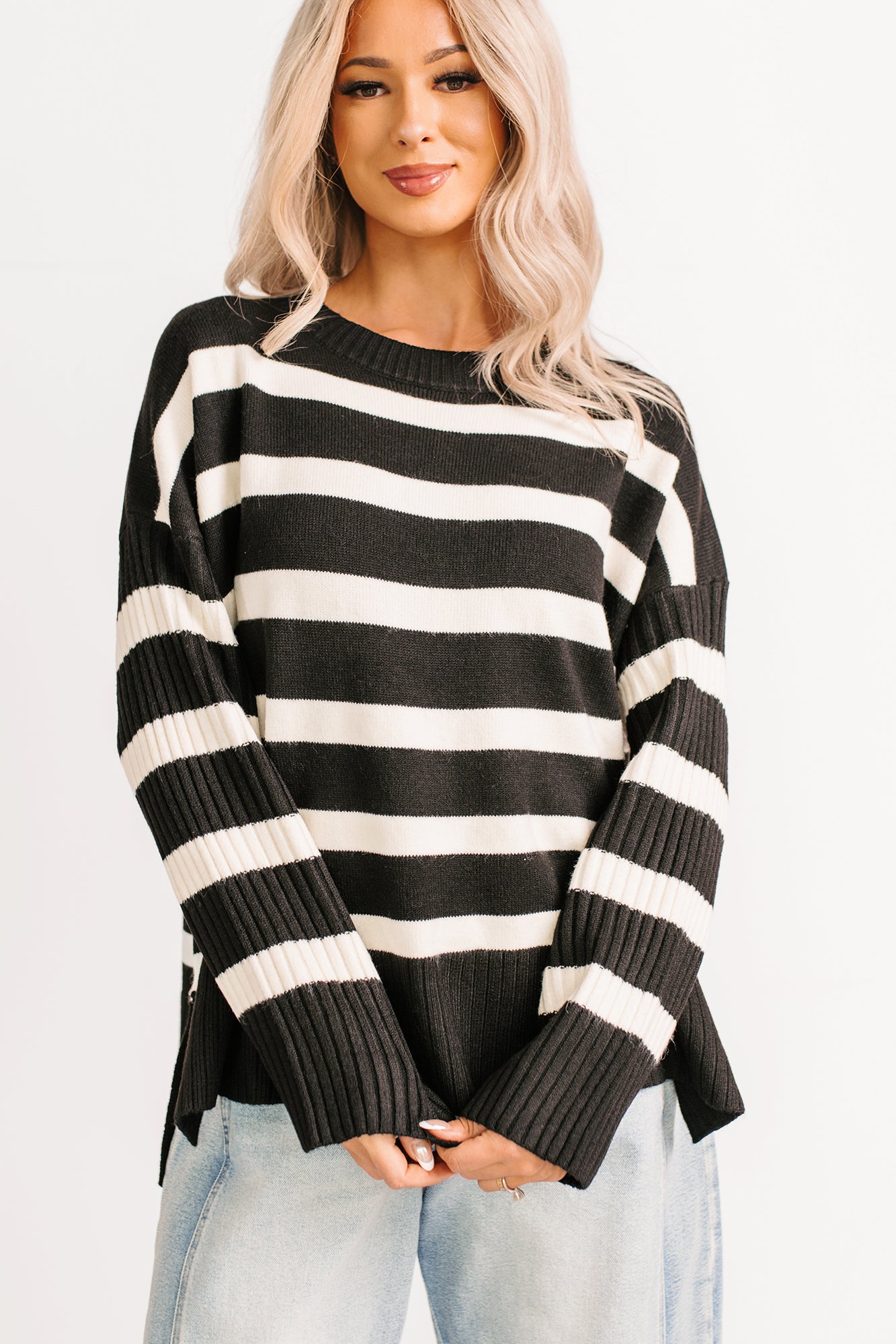 You All Along Striped Oversized Sweater (Black) - NanaMacs