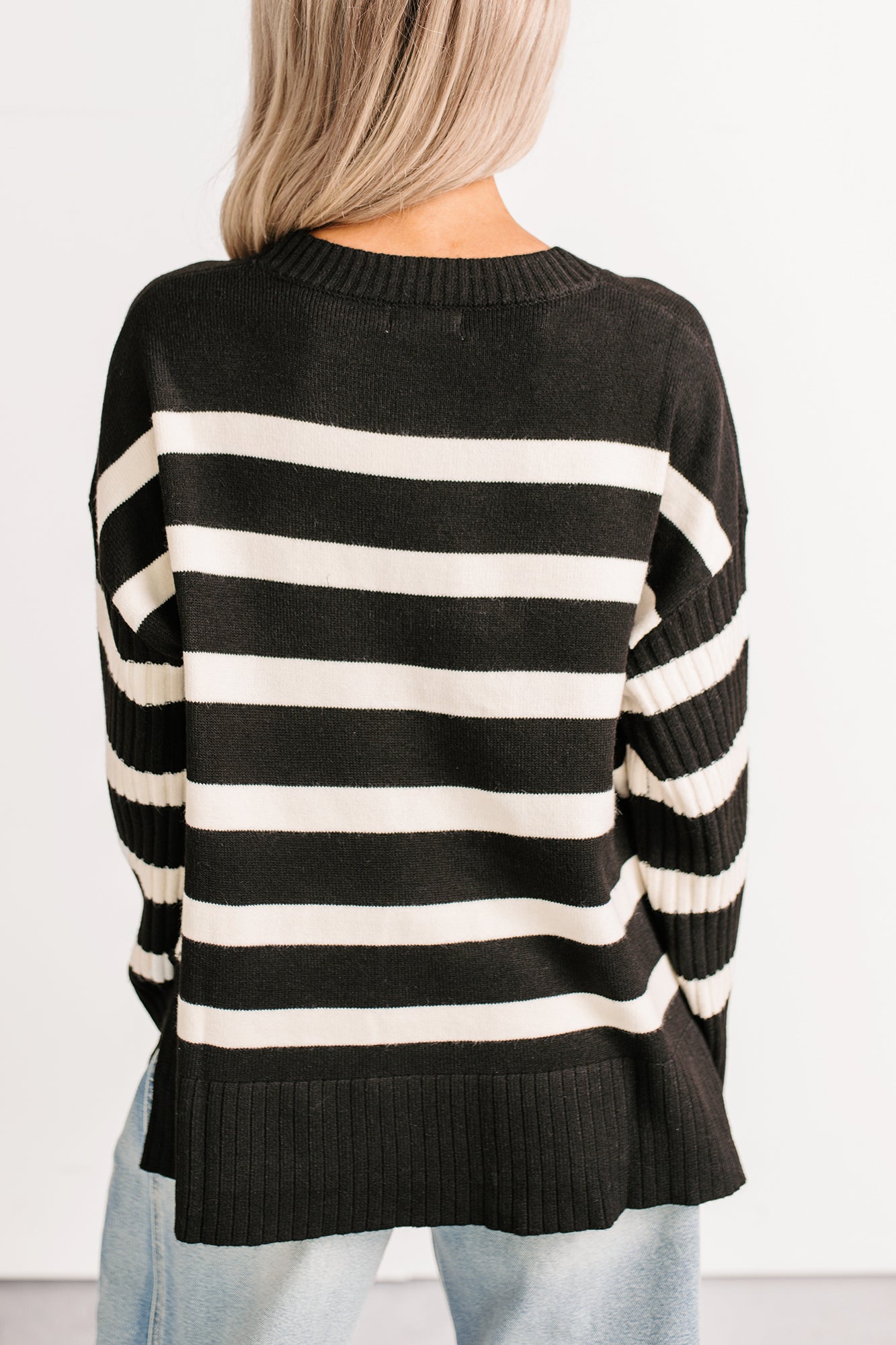 You All Along Striped Oversized Sweater (Black) - NanaMacs
