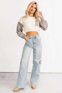 Held Close Colorblock Knit Cropped Sweater (White Combo) - NanaMacs