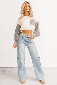 Held Close Colorblock Knit Cropped Sweater (White Combo) - NanaMacs