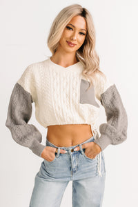 Held Close Colorblock Knit Cropped Sweater (White Combo) - NanaMacs