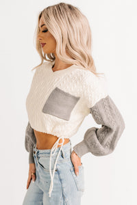 Held Close Colorblock Knit Cropped Sweater (White Combo) - NanaMacs