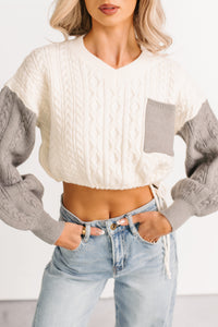 Held Close Colorblock Knit Cropped Sweater (White Combo) - NanaMacs