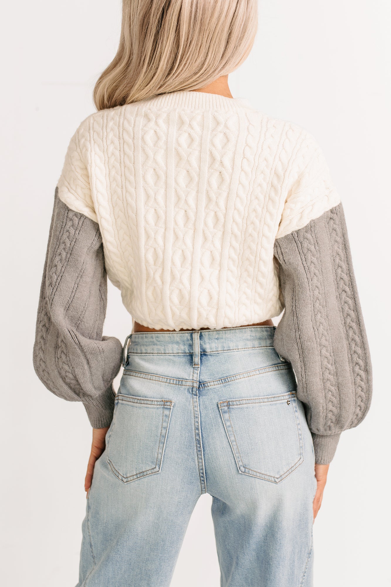Held Close Colorblock Knit Cropped Sweater (White Combo) - NanaMacs