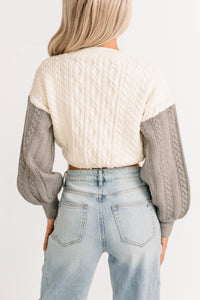 Held Close Colorblock Knit Cropped Sweater (White Combo) - NanaMacs